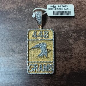 STERLING SILVER Gold Plate Lab Diamond Hip Hop Style Pendant